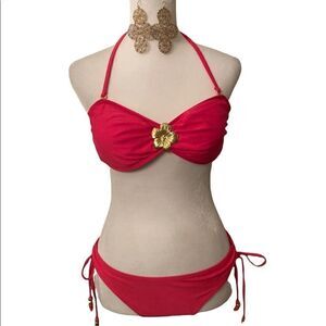 Xhilaration Sexy pinkish orange bikini 👙 w/a gold flower & gold bead accents.